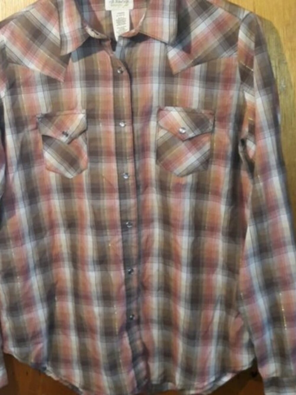 Pink/gray plaid button-down.